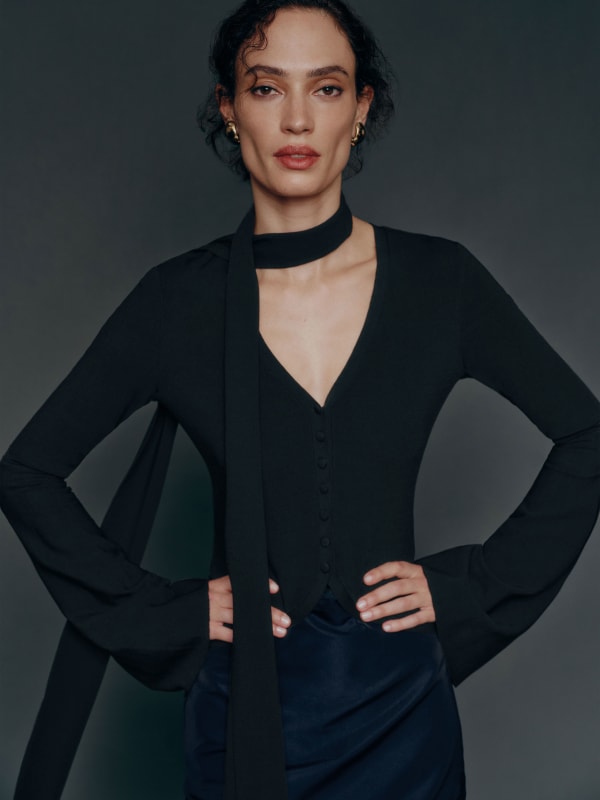 Sage Bell Sleeve Cardigan - Black